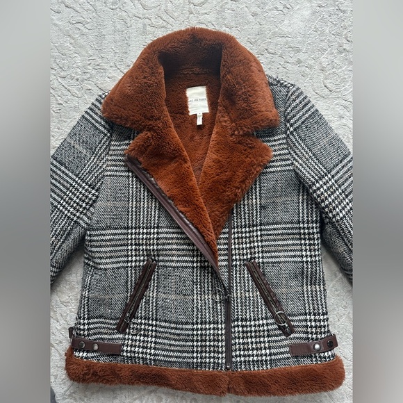 Avec Les Filles Women's Plaid Faux Fur Biker Jacket Size S Multicolor - Picture 7 of 9